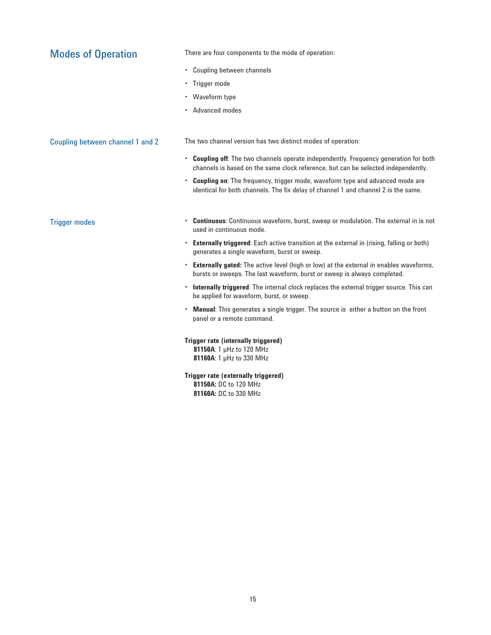 Modes of operation | Atec Agilent-81150A-81160A User Manual | Page 15 / 34