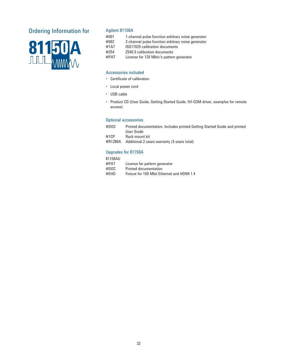 Ordering information for | Atec Agilent-81150A-81160A User Manual | Page 32 / 34