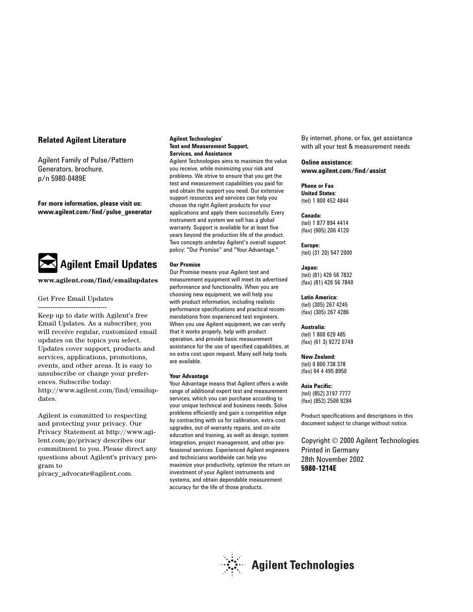 Related agilent literature | Atec Agilent-8133A User Manual | Page 8 / 8