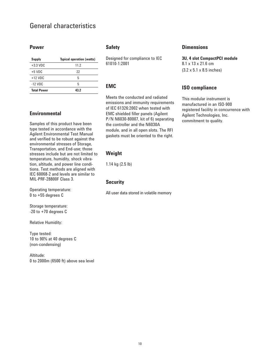 General characteristics | Atec Agilent-N6030A User Manual | Page 10 / 12