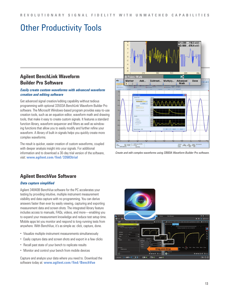 Other productivity tools, Agilent benchlink waveform builder pro software, Agilent benchvue software | Atec Agilent-33600A Series User Manual | Page 13 / 24