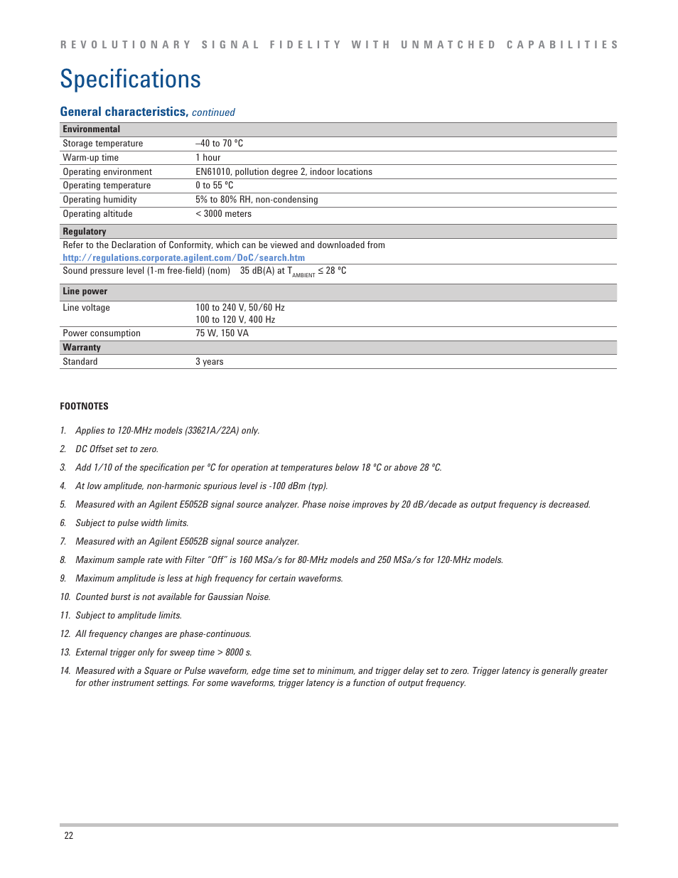 Speciications, General characteristics | Atec Agilent-33600A Series User Manual | Page 22 / 24