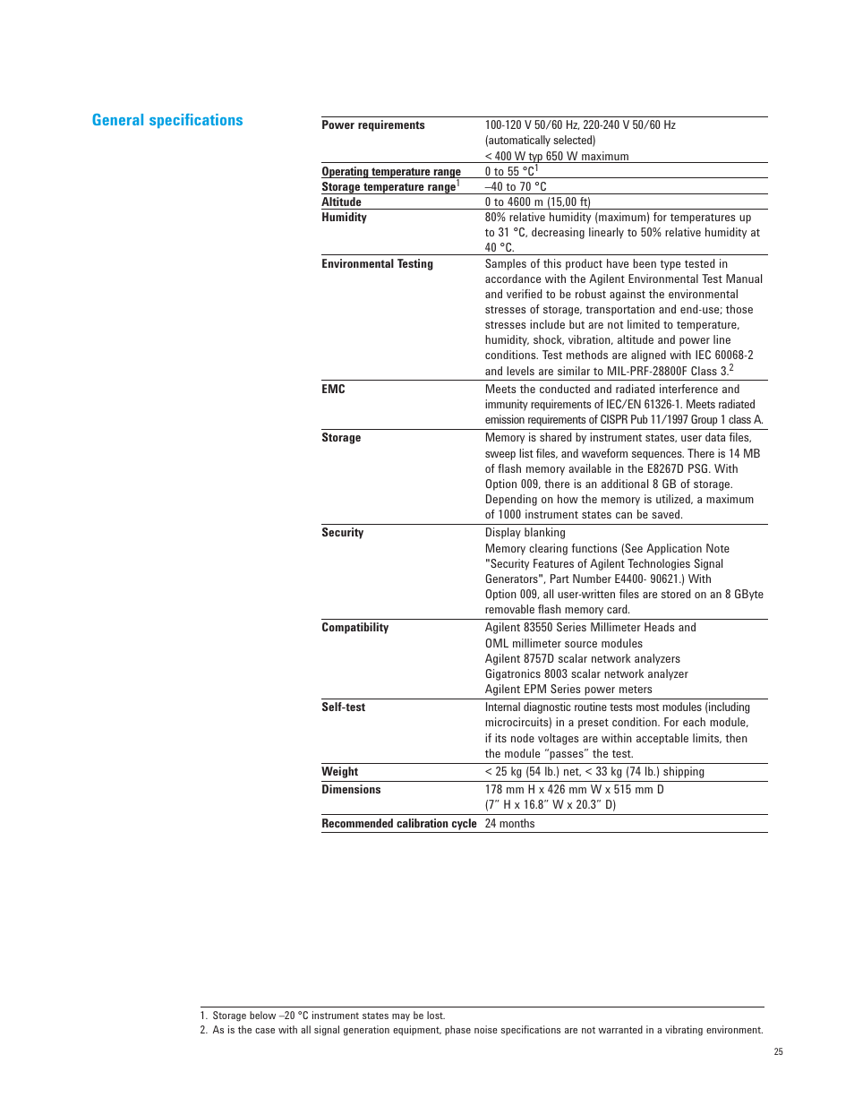 General specifications | Atec Agilent-E8267D User Manual | Page 25 / 32