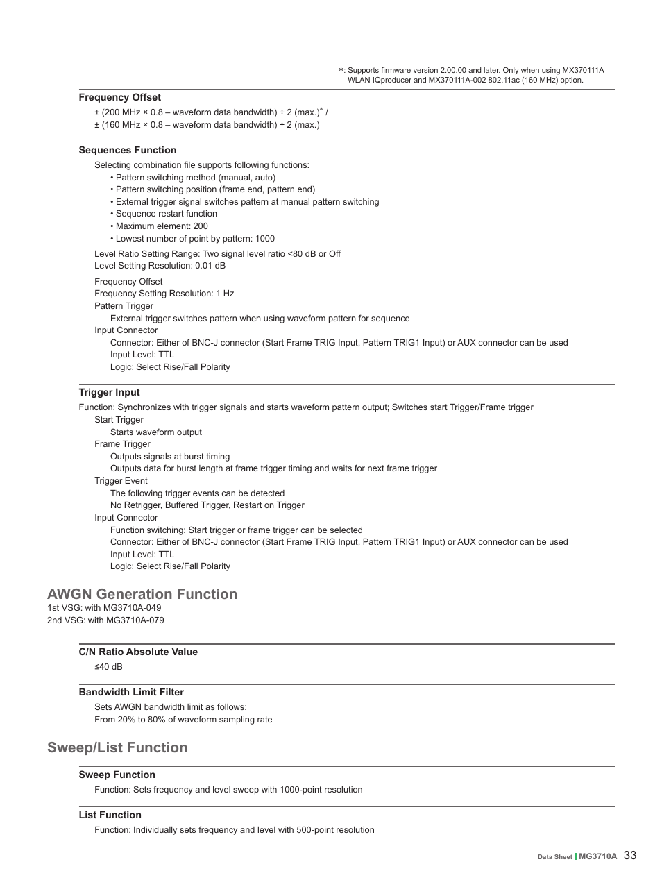 Awgn generation function, Sweep/list function | Atec Anritsu-MG3710A User Manual | Page 33 / 36