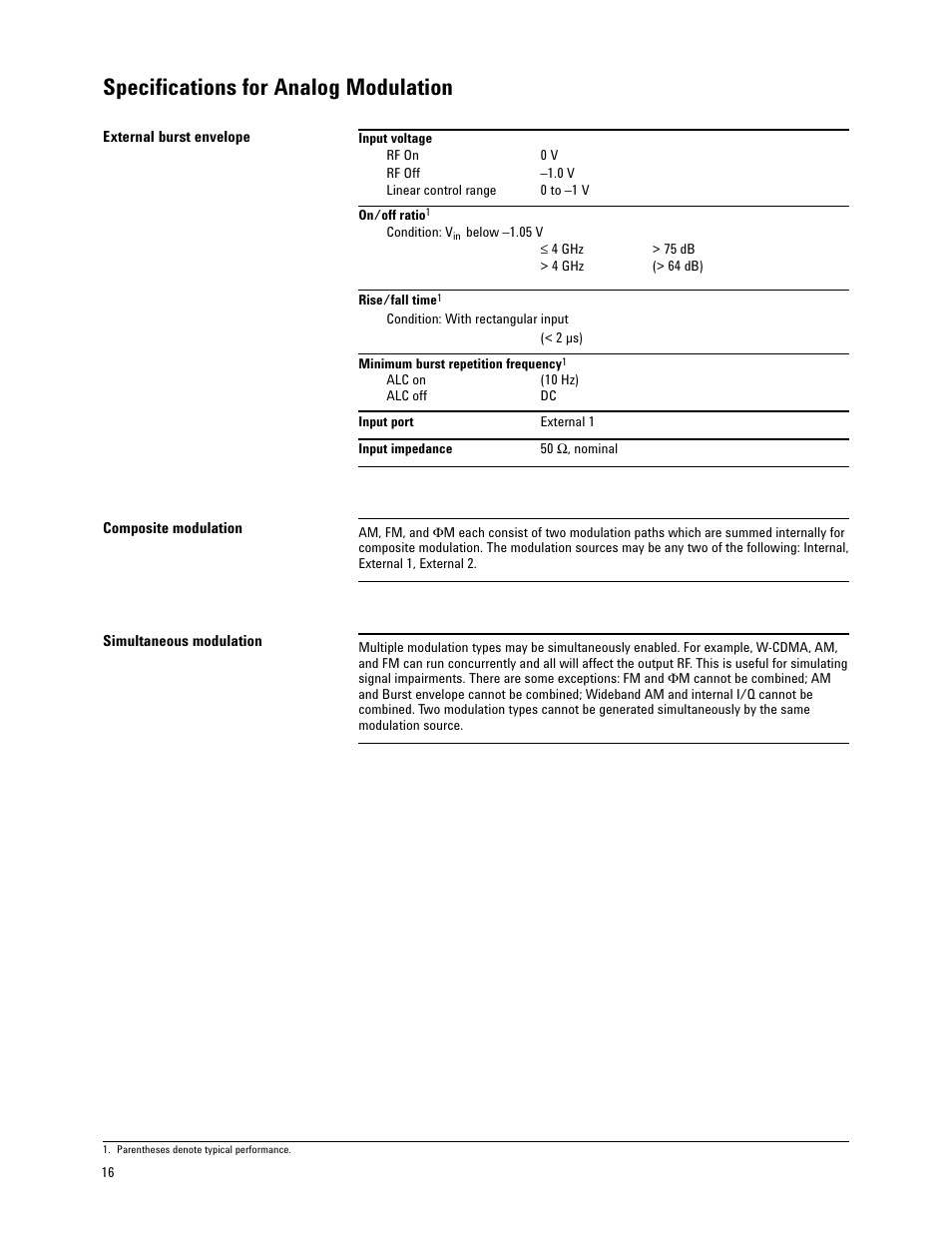 Specifications for analog modulation | Atec Agilent-E4438C User Manual | Page 16 / 39
