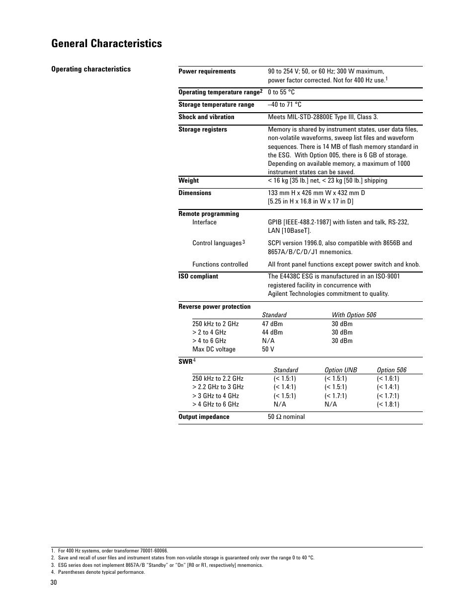 General characteristics | Atec Agilent-E4438C User Manual | Page 30 / 39