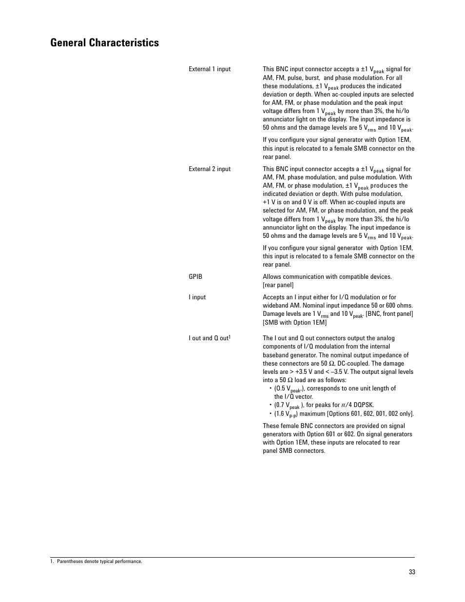General characteristics | Atec Agilent-E4438C User Manual | Page 33 / 39