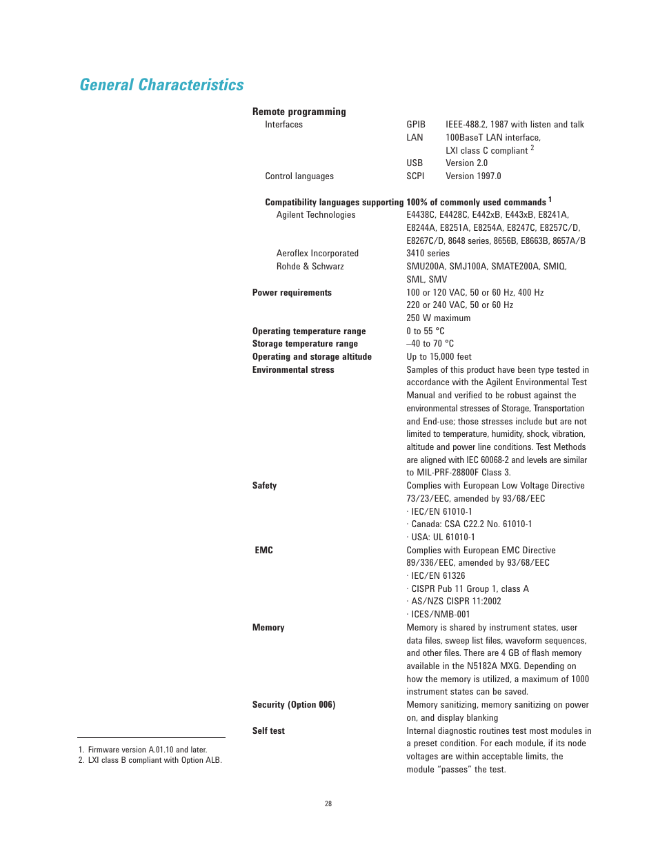 General characteristics | Atec Agilent-N5182A User Manual | Page 28 / 35