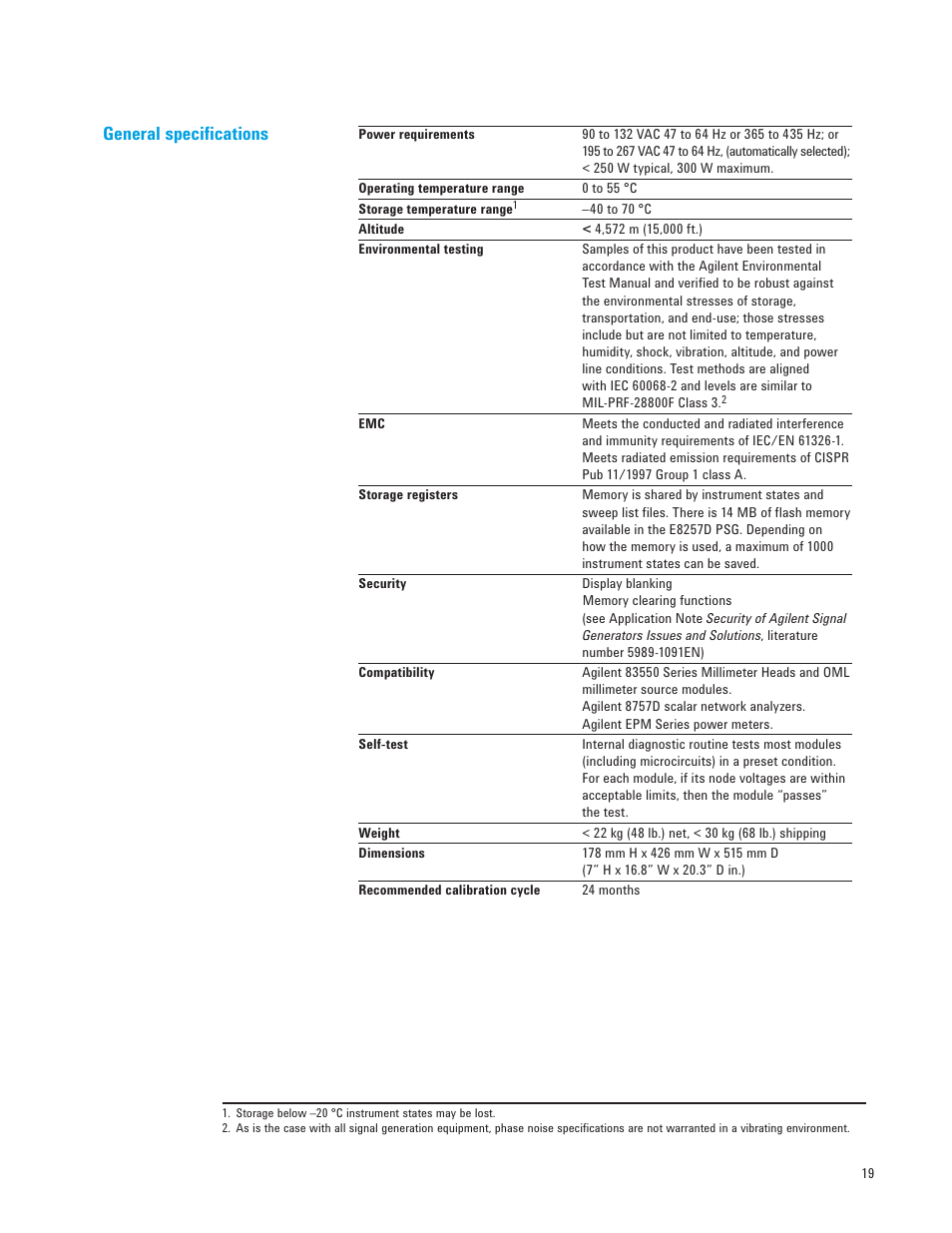 General specifications | Atec Agilent-E8257D User Manual | Page 19 / 24