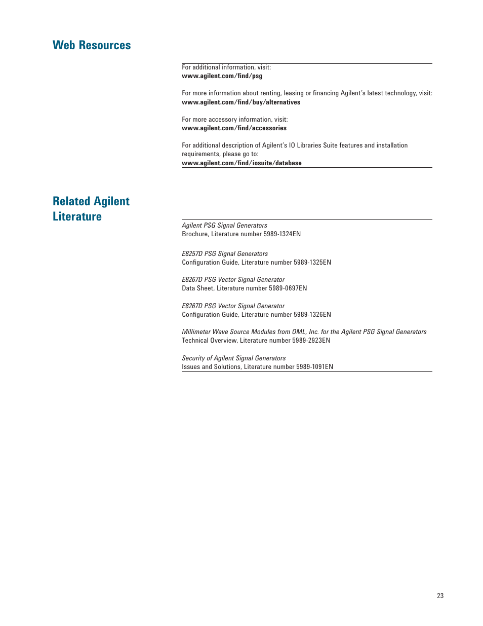 Web resources related agilent literature | Atec Agilent-E8257D User Manual | Page 23 / 24