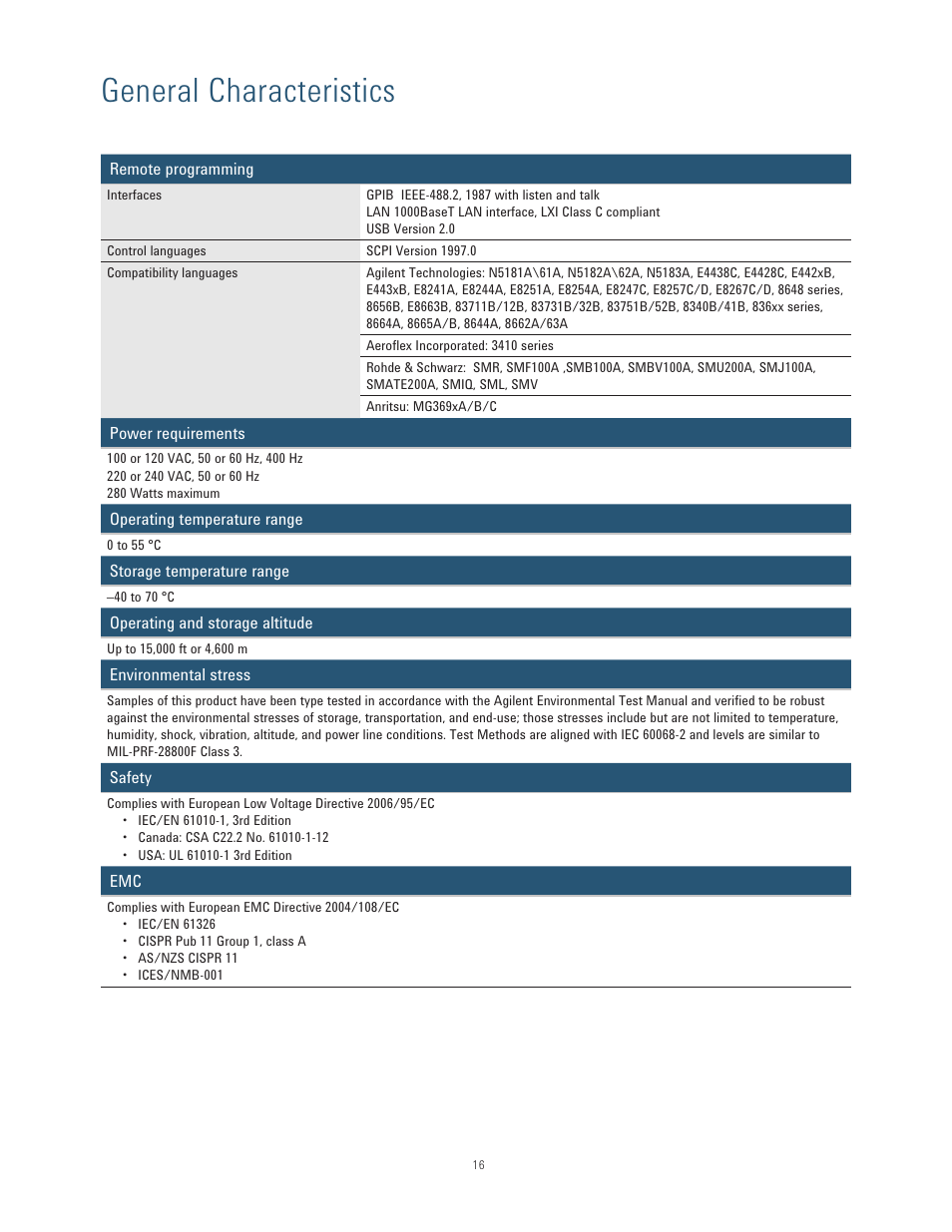 General characteristics | Atec Agilent-N5173B User Manual | Page 16 / 20