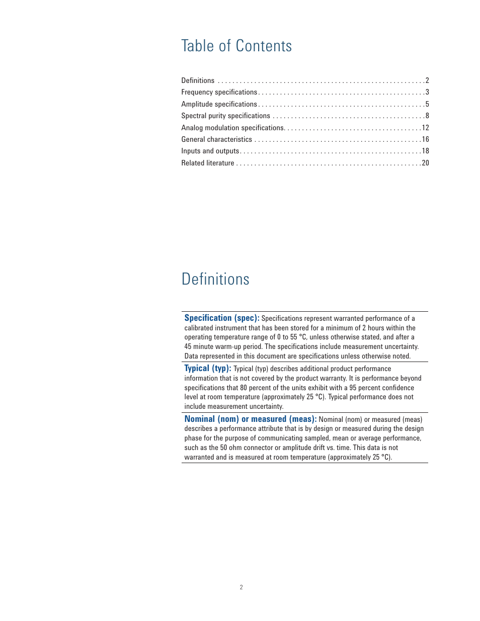 Table of contents definitions | Atec Agilent-N5173B User Manual | Page 2 / 20