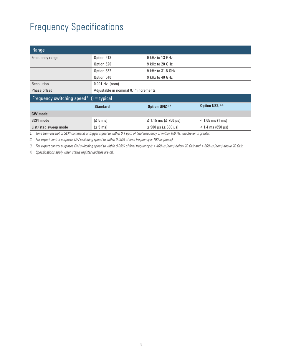 Frequency specifications | Atec Agilent-N5173B User Manual | Page 3 / 20