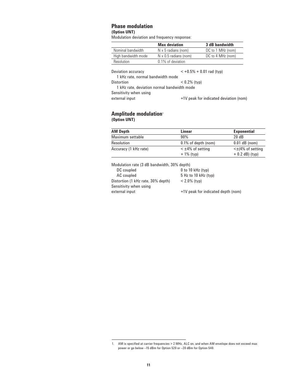 Phase modulation, Amplitude modulation | Atec Agilent-N5183A User Manual | Page 11 / 19