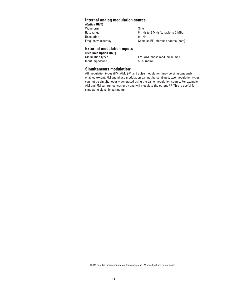 Internal analog modulation source, External modulation inputs, Simultaneous modulation | Atec Agilent-N5183A User Manual | Page 14 / 19