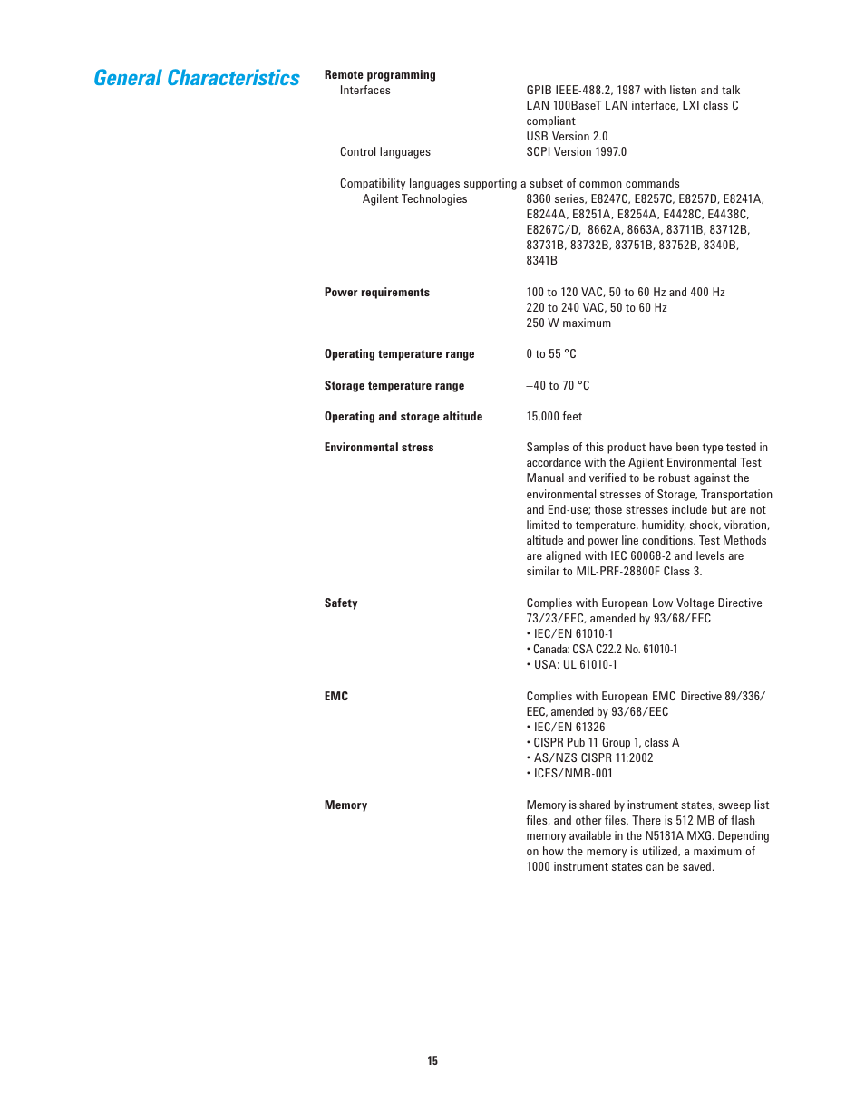 General characteristics | Atec Agilent-N5183A User Manual | Page 15 / 19