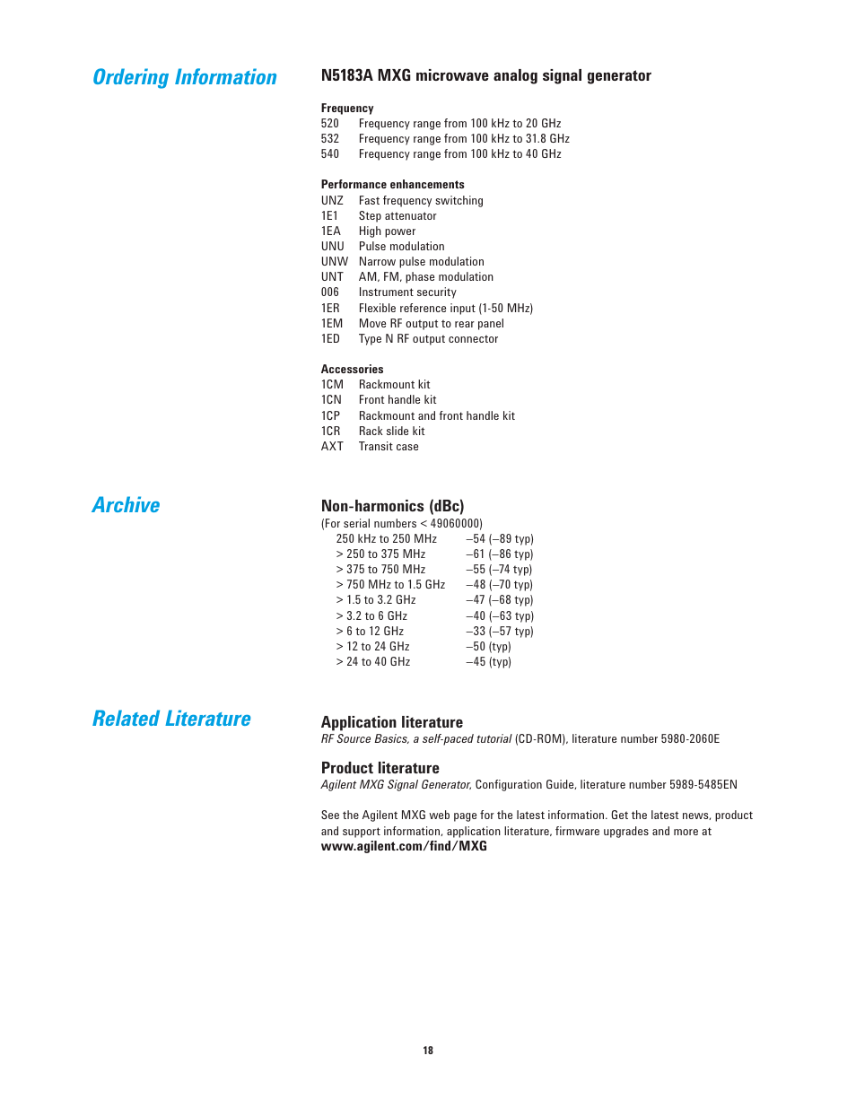 Ordering information archive related literature | Atec Agilent-N5183A User Manual | Page 18 / 19
