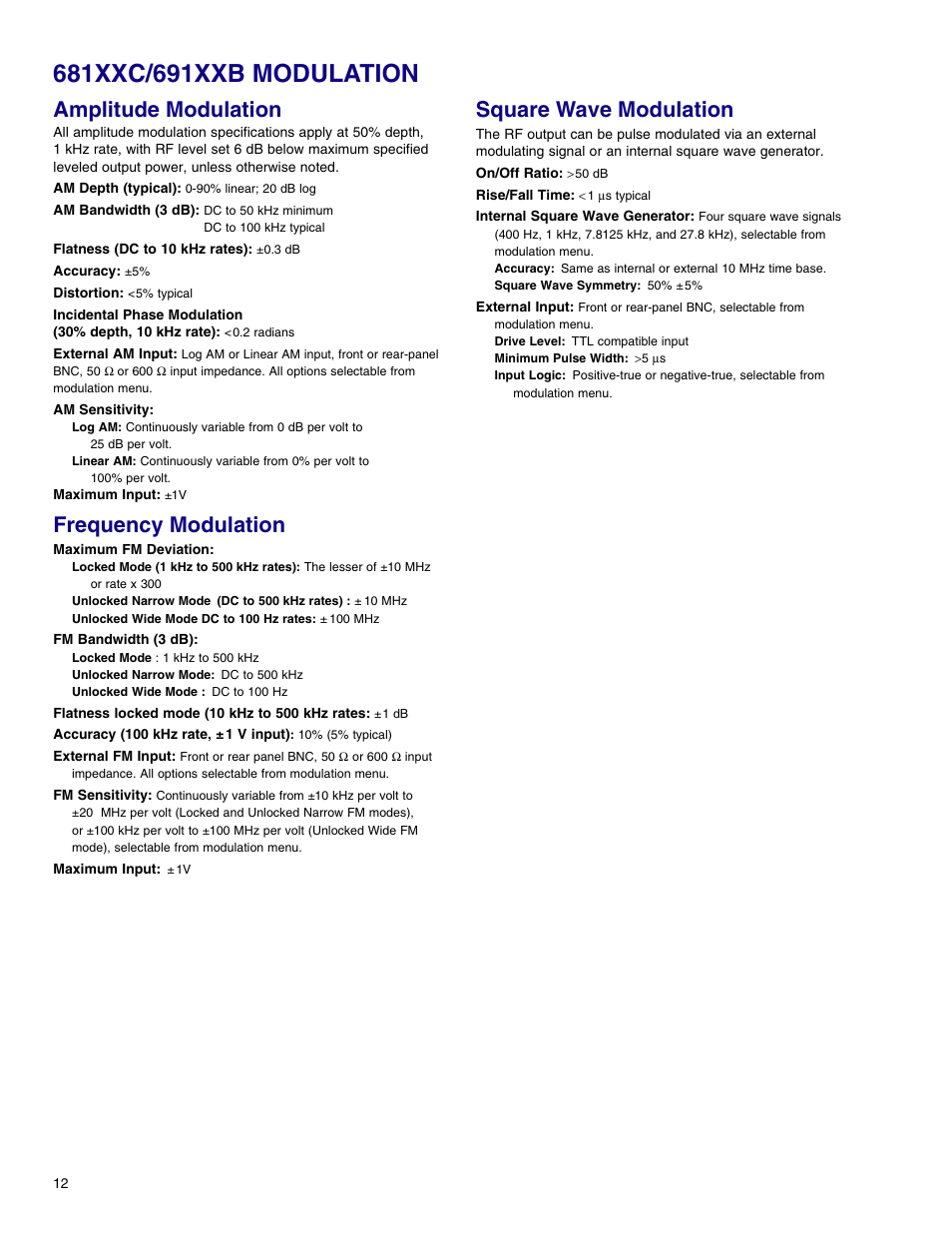 Amplitude modulation, Frequency modulation, Square wave modulation | Atec Anritsu-68369ANV User Manual | Page 14 / 26