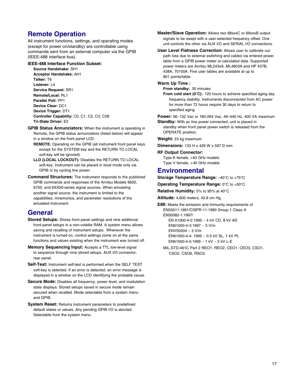 Remote operation, General, Environmental | Atec Anritsu-68369ANV User Manual | Page 19 / 26