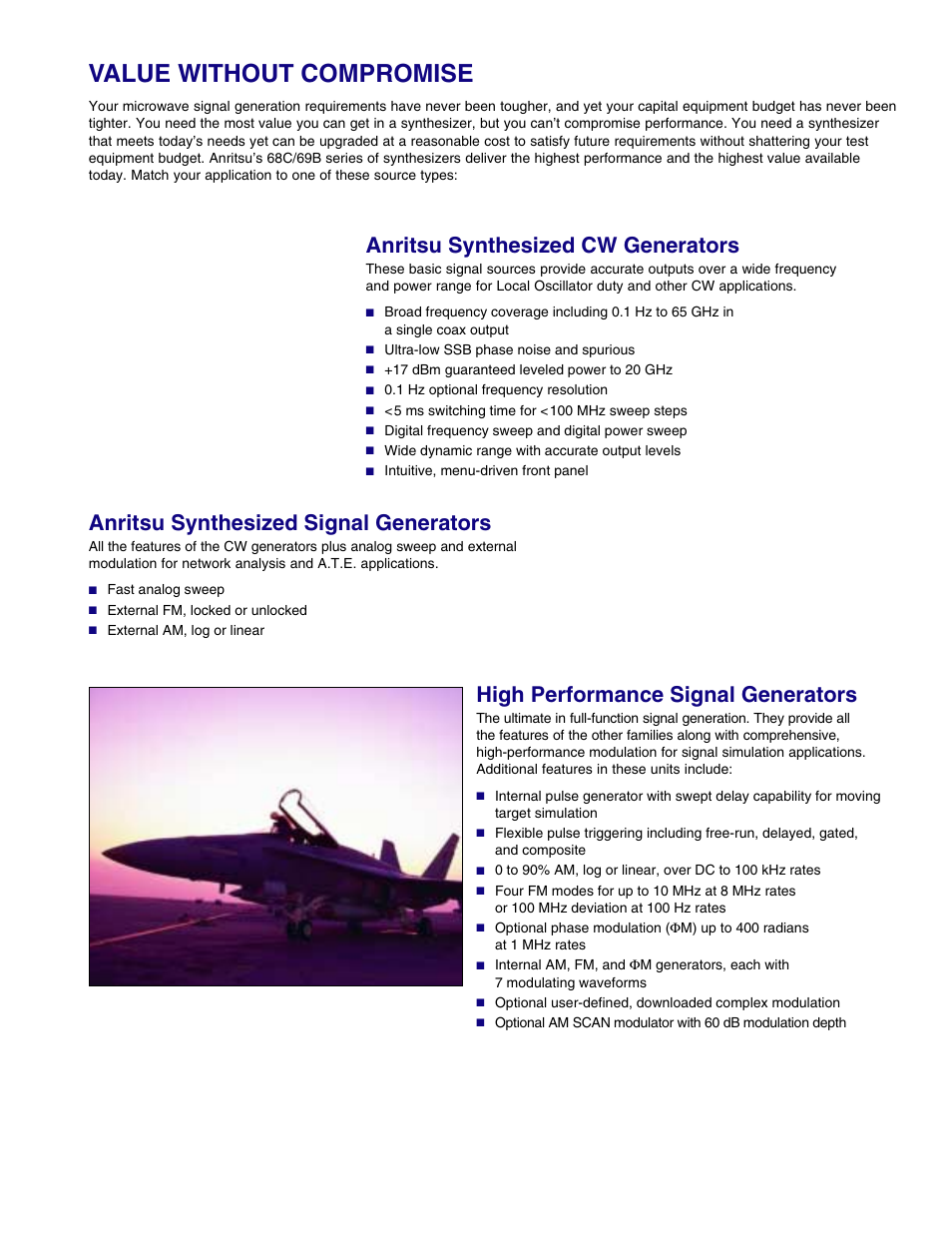 Value without compromise, High performance signal generators, Anritsu synthesized signal generators | Anritsu synthesized cw generators | Atec Anritsu-68369ANV User Manual | Page 2 / 26