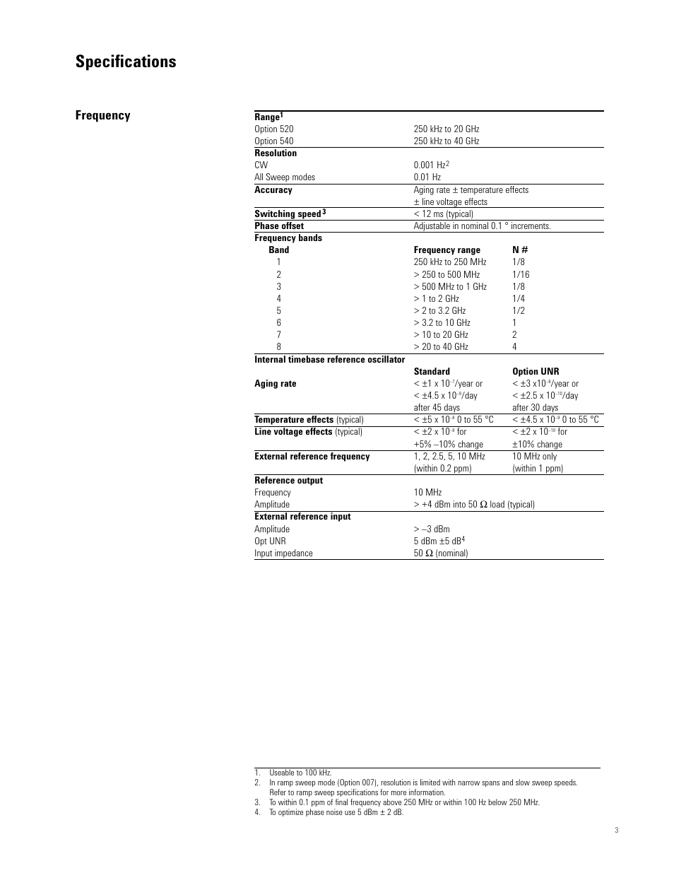 Specifications, Frequency | Atec Agilent-E8247C_57C User Manual | Page 3 / 16