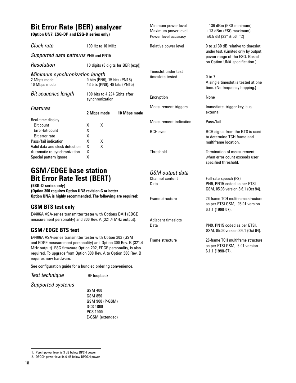 Bit error rate (ber) analyzer, Gsm/edge base station bit error rate test (bert) | Atec Agilent-E4437B User Manual | Page 18 / 32