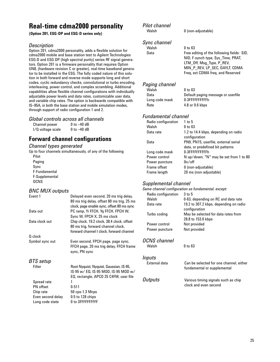 Real-time cdma2000 personality, Forward channel configurations | Atec Agilent-E4437B User Manual | Page 25 / 32