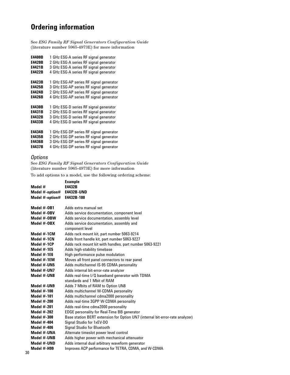 Ordering information, Options | Atec Agilent-E4437B User Manual | Page 30 / 32