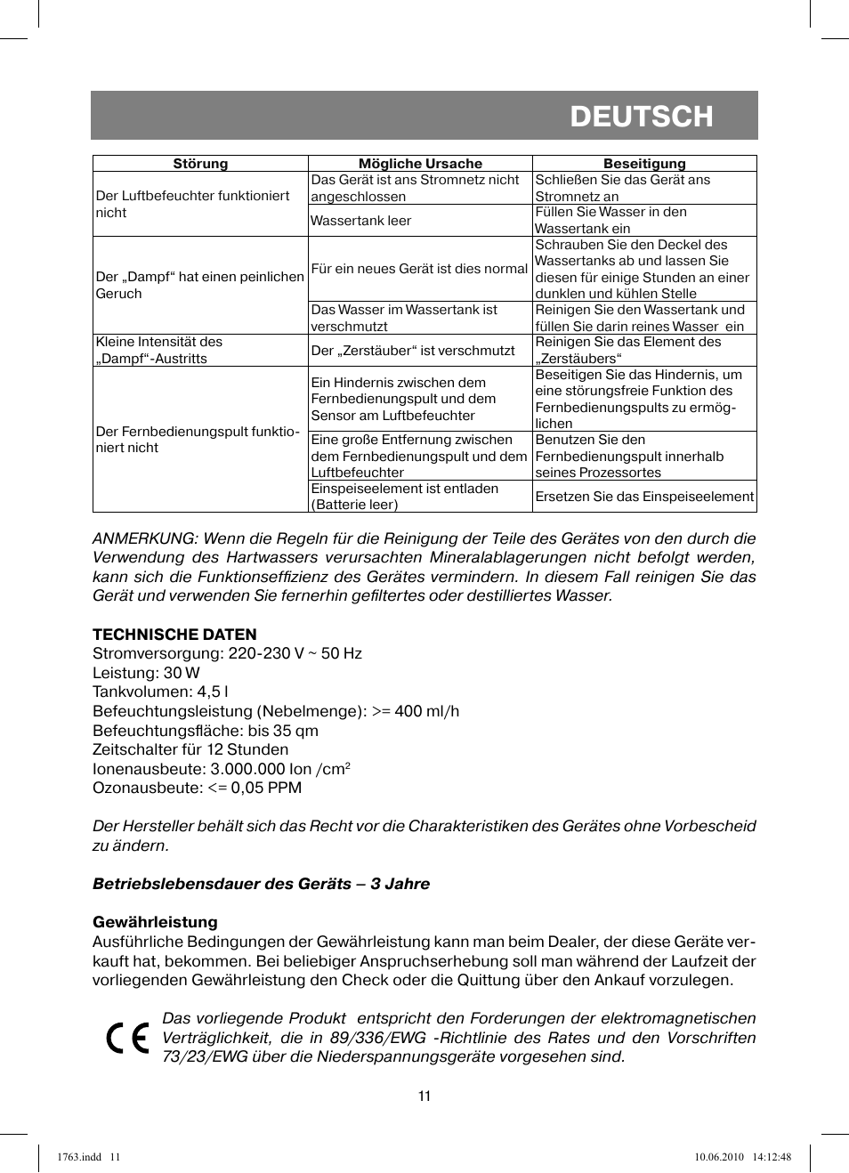 Deutsch | Vitek VT-1763 User Manual | Page 11 / 44