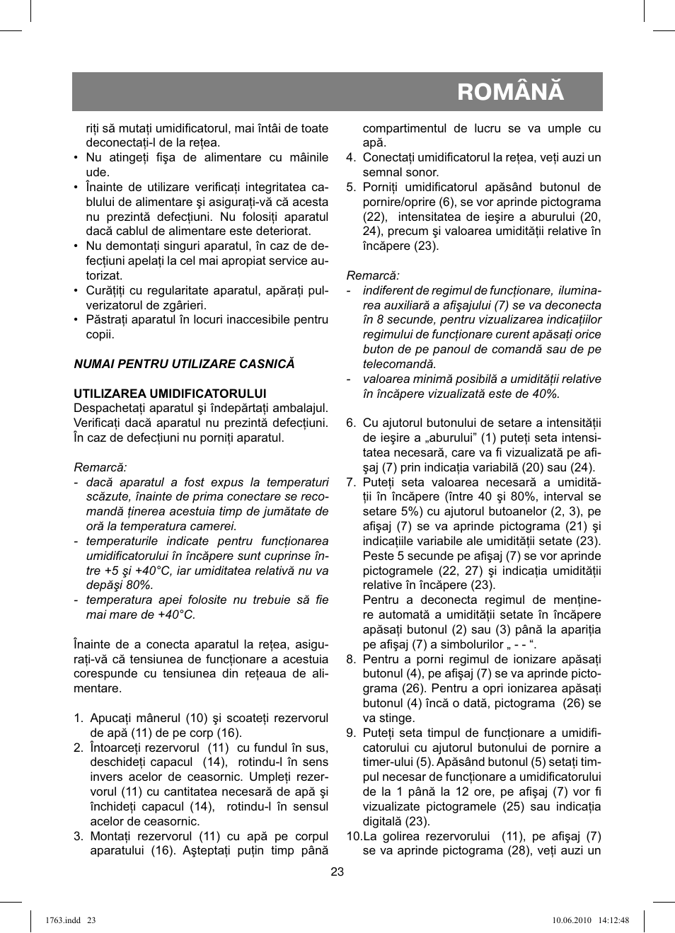 Română | Vitek VT-1763 User Manual | Page 23 / 44
