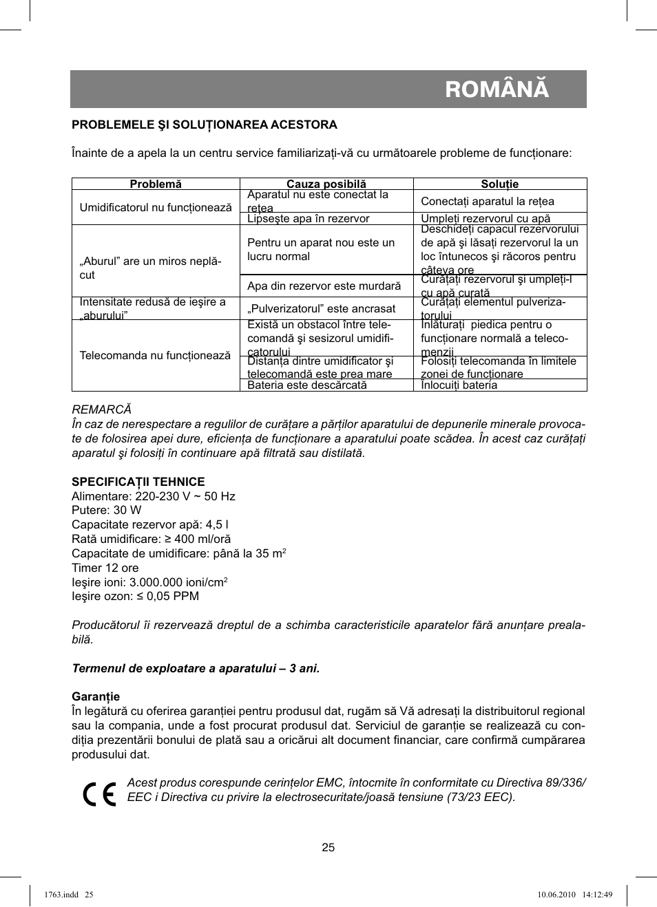 Română | Vitek VT-1763 User Manual | Page 25 / 44