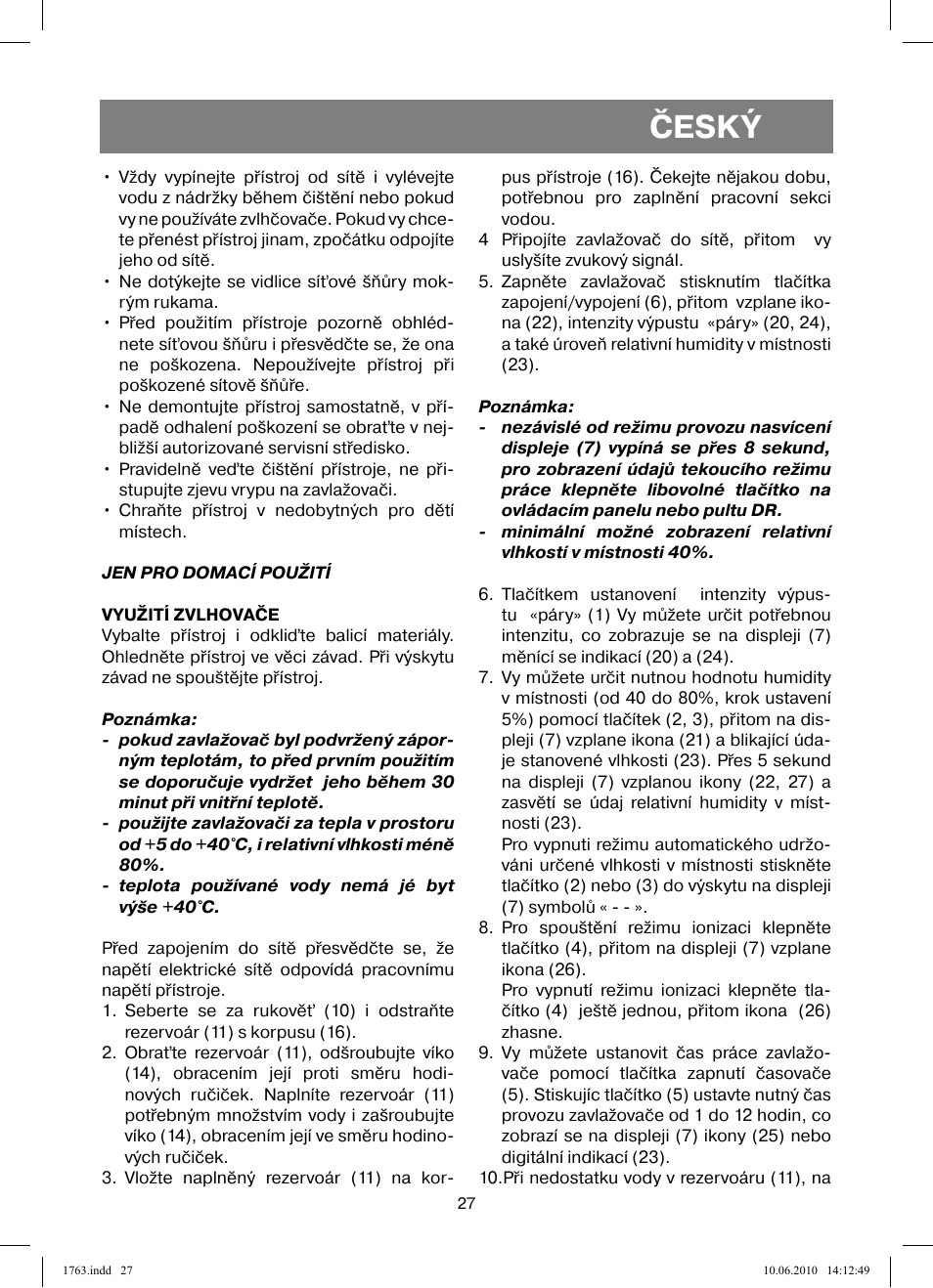 Český | Vitek VT-1763 User Manual | Page 27 / 44
