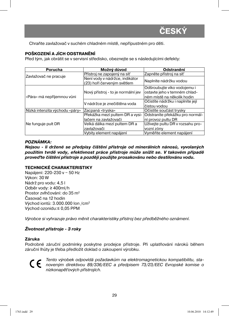 Český | Vitek VT-1763 User Manual | Page 29 / 44