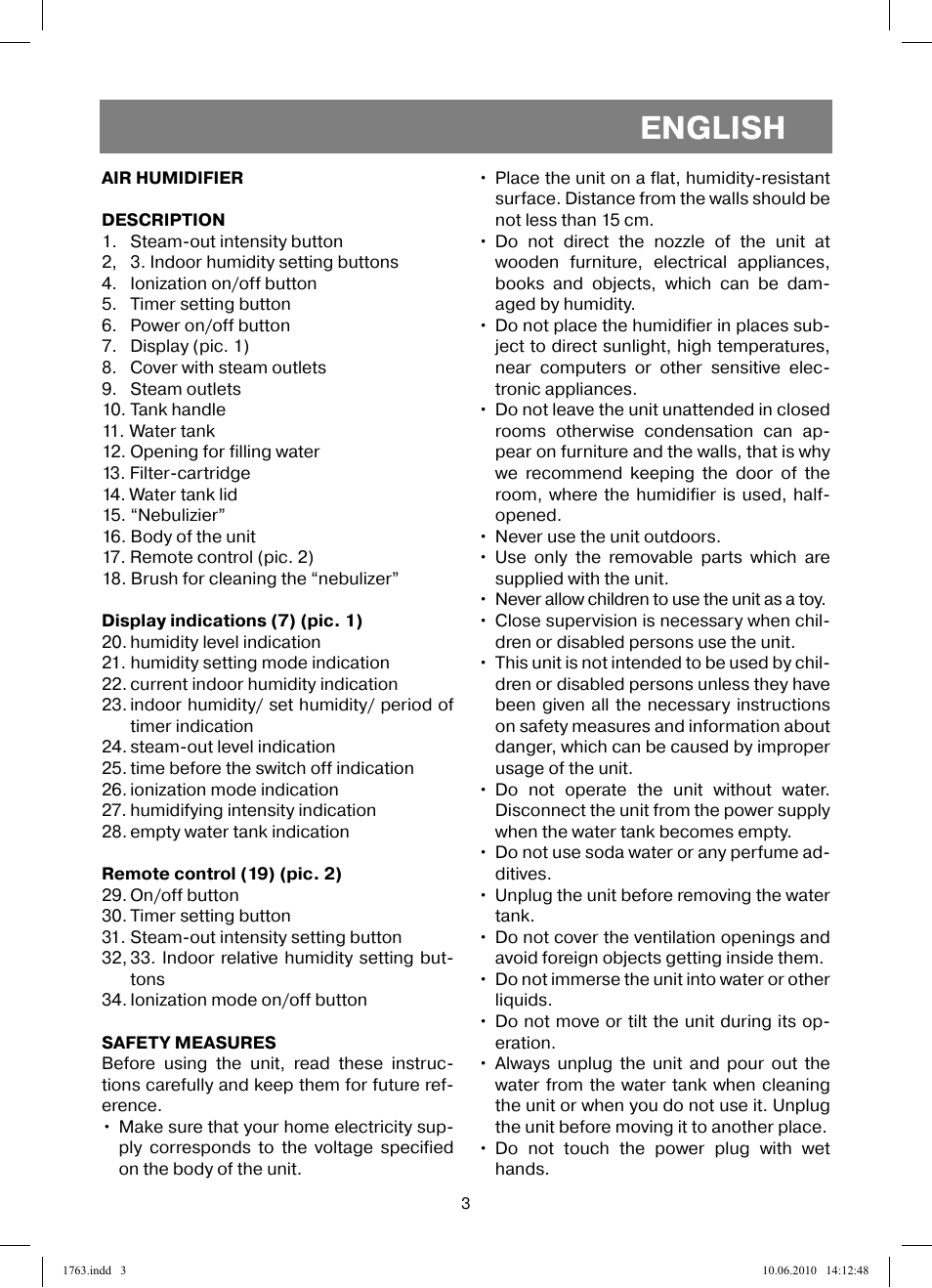 English | Vitek VT-1763 User Manual | Page 3 / 44