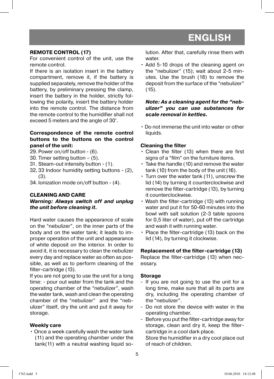 English | Vitek VT-1763 User Manual | Page 5 / 44