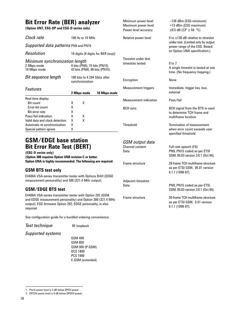 Bit error rate (ber) analyzer, Gsm/edge base station bit error rate test (bert) | Atec Agilent-E4421B-24B-32B-33B-35B-36B User Manual | Page 18 / 32