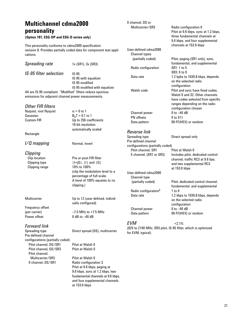 Multichannel cdma2000 personality, Spreading rate, Is-95 filter selection | Other fir filters, I/q mapping, Clipping, Forward link, Reverse link | Atec Agilent-E4421B-24B-32B-33B-35B-36B User Manual | Page 21 / 32