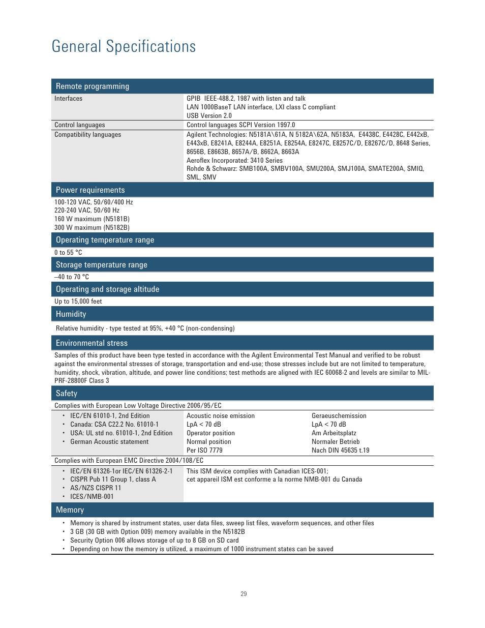 General specifications | Atec Agilent-N5181B-N5182B User Manual | Page 29 / 33