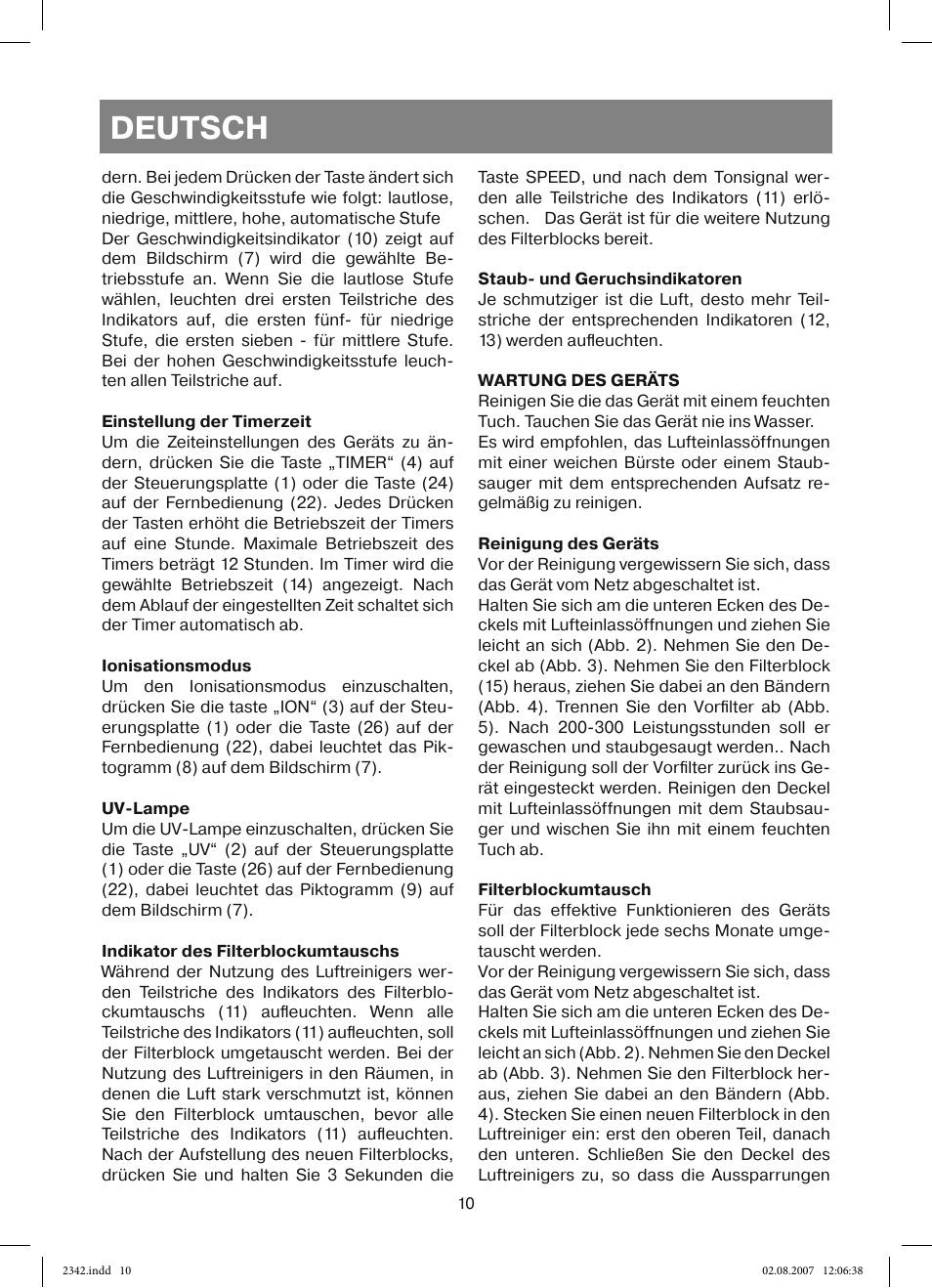 Deutsch | Vitek VT-2342 User Manual | Page 10 / 52