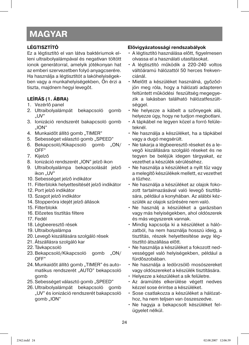 Magyar | Vitek VT-2342 User Manual | Page 24 / 52