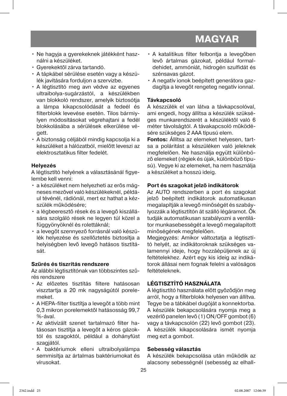 Magyar | Vitek VT-2342 User Manual | Page 25 / 52
