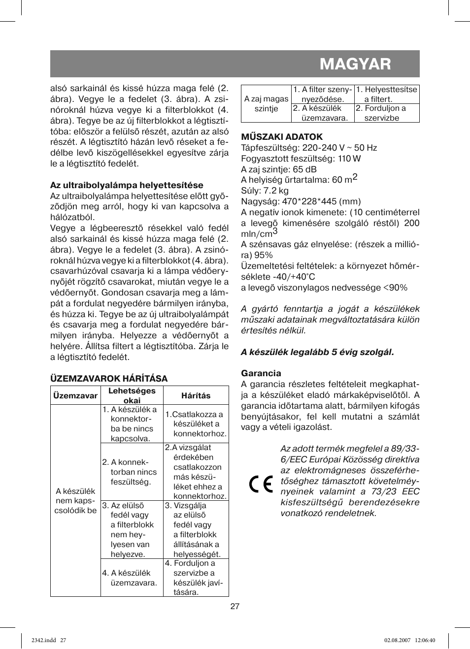 Magyar | Vitek VT-2342 User Manual | Page 27 / 52