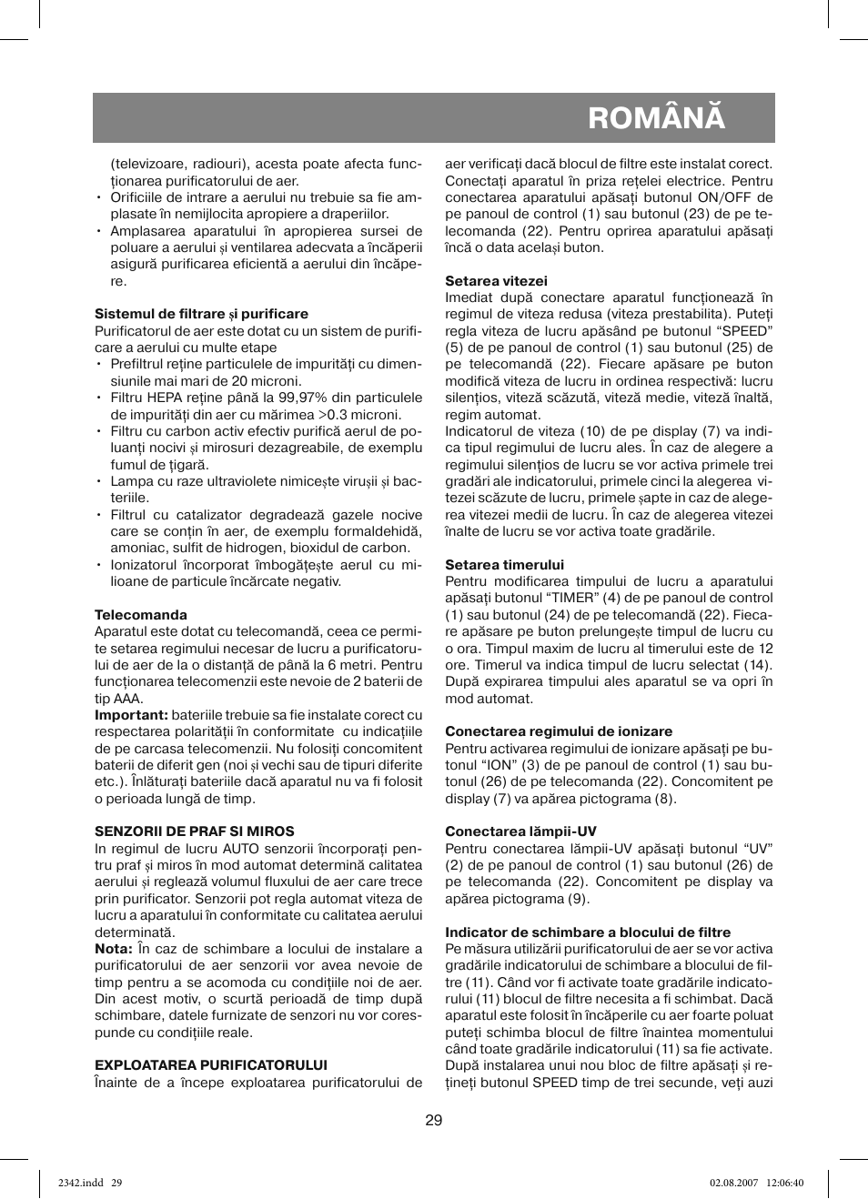 Română | Vitek VT-2342 User Manual | Page 29 / 52