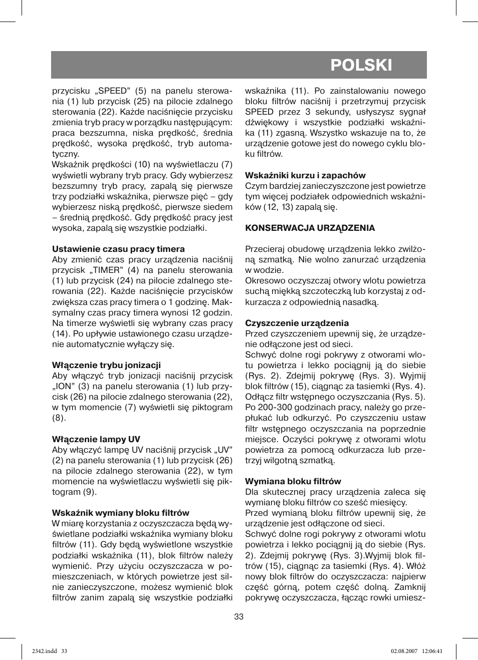 Polski | Vitek VT-2342 User Manual | Page 33 / 52