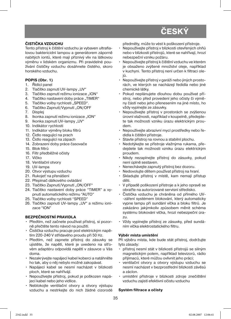 Český | Vitek VT-2342 User Manual | Page 35 / 52