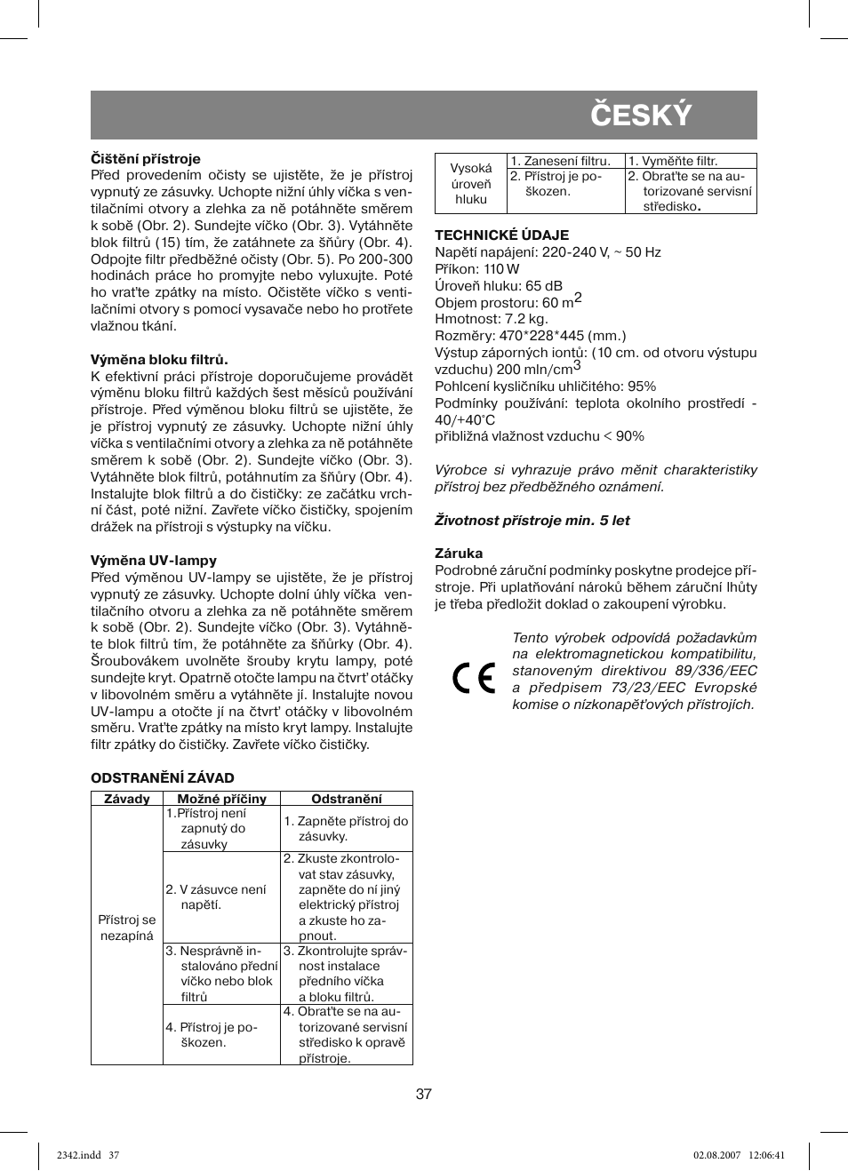 Český | Vitek VT-2342 User Manual | Page 37 / 52