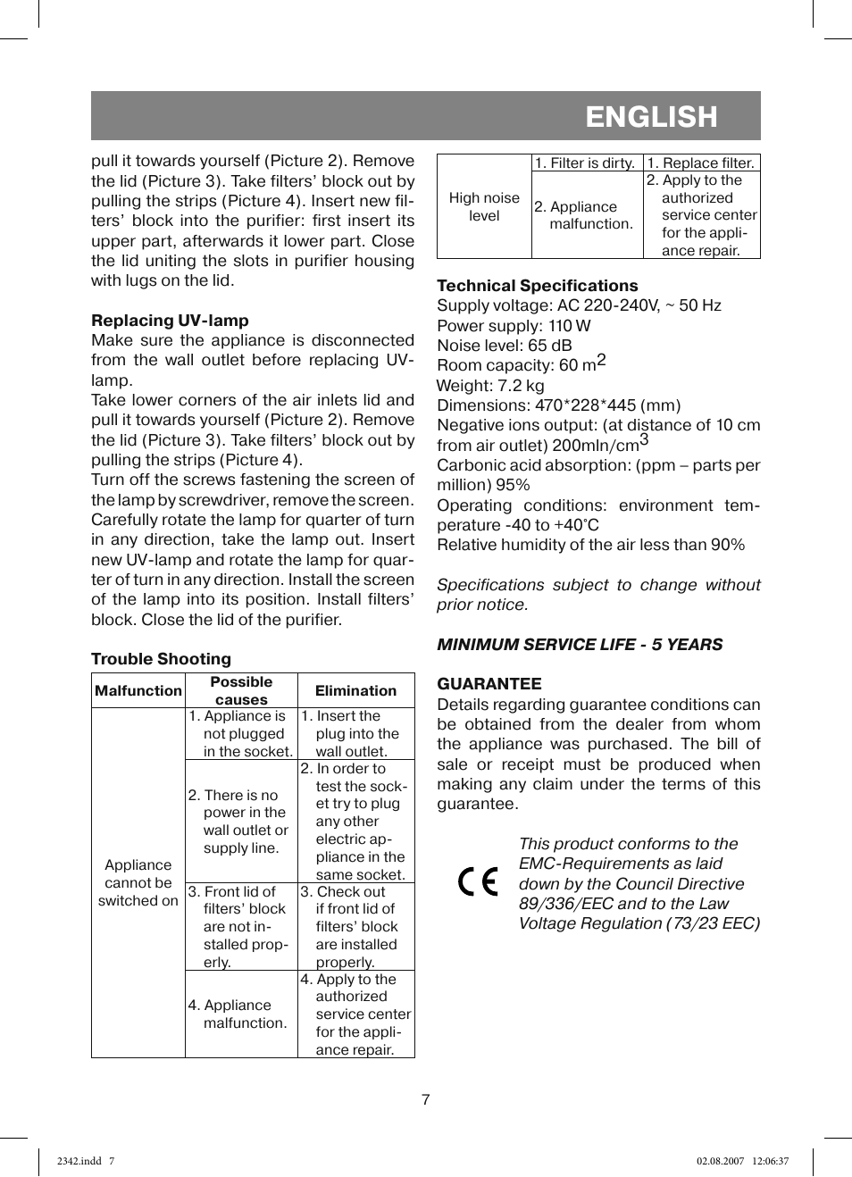 English | Vitek VT-2342 User Manual | Page 7 / 52