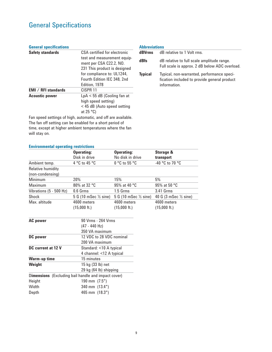 General speciﬁ cations | Atec Agilent-35670A User Manual | Page 9 / 10