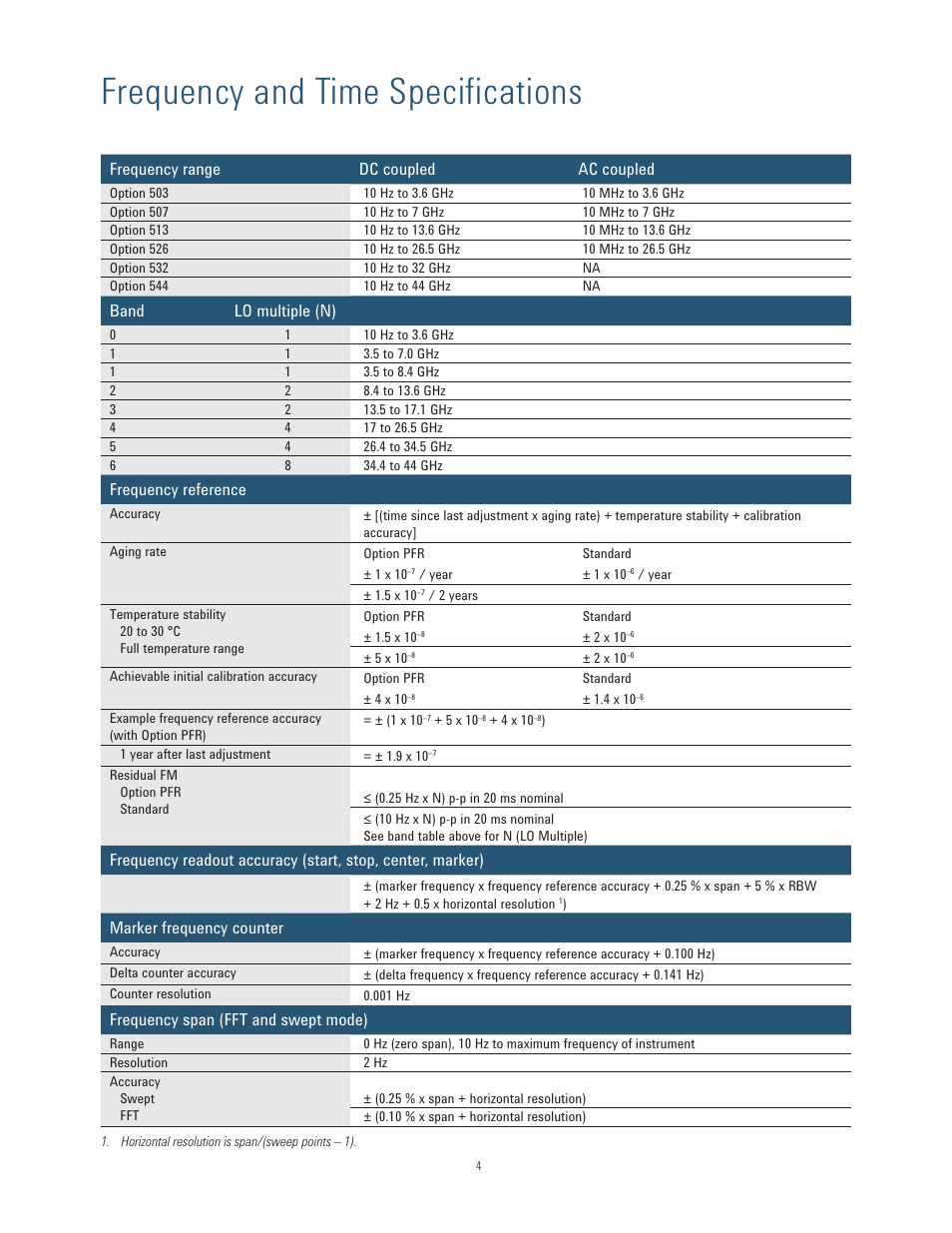 Frequency and time specifications | Atec Agilent-N9010A User Manual | Page 4 / 21