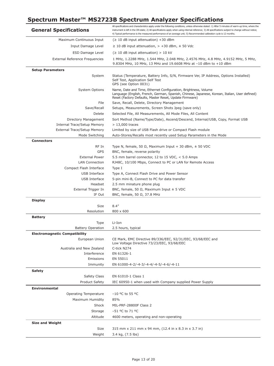 General specifications | Atec Anritsu-MS2723B User Manual | Page 13 / 20